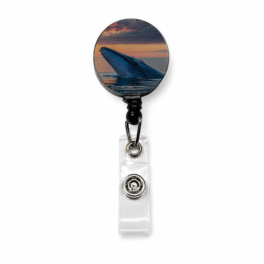 Blue Whale Ocean Sunset Retractable ID Key Card Name Tag Badge Holder with Clip