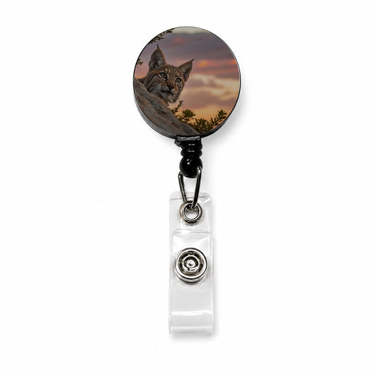 Bobcat At Sunset Retractable ID Key Card Name Tag Badge Holder with Clip