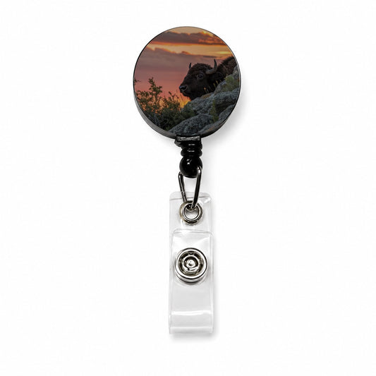 Buffalo At Sunset Retractable ID Key Card Name Tag Badge Holder with Clip