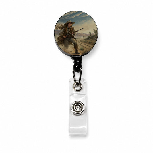 Calamity Jane Wild West Retractable ID Key Card Name Tag Badge Holder with Clip