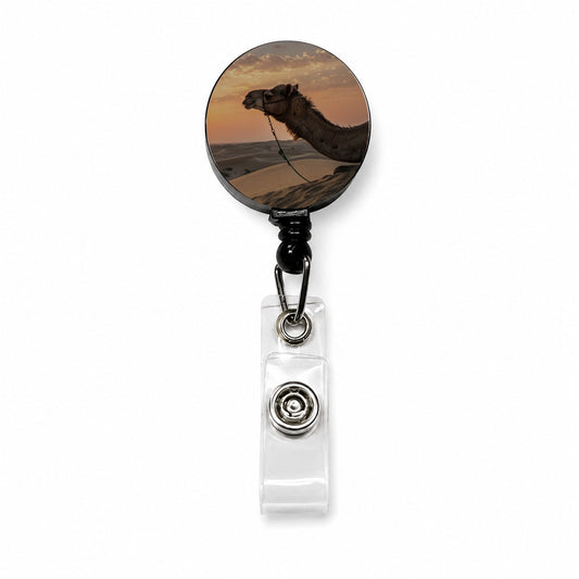 Camel Desert At Sunset Retractable ID Key Card Name Tag Badge Holder with Clip