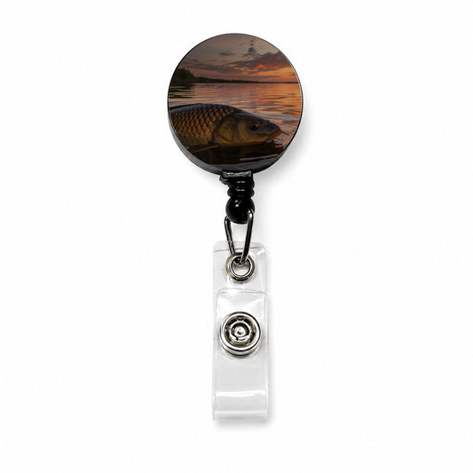 Carp Fishing At Sunset Retractable ID Key Card Name Tag Badge Holder with Clip