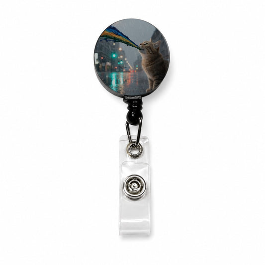 Cat Puking Rainbow Funny Retractable ID Key Card Name Tag Badge Holder with Clip