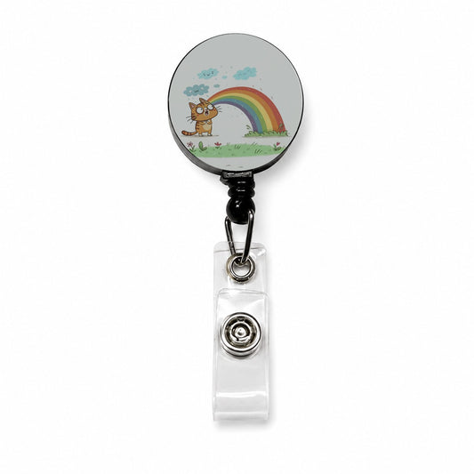 Cat Rainbow Pride Retractable ID Key Card Name Tag Badge Holder with Clip