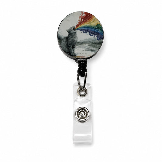 Cat Vomiting Rainbow Watercolor Retractable ID Key Card Name Tag Badge Holder with Clip