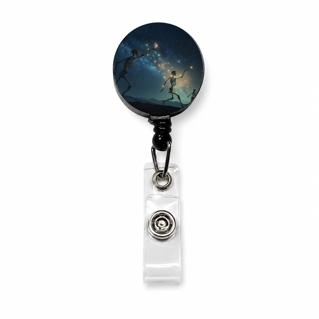 Celestial Dancing Skeletons Halloween Retractable ID Key Card Name Tag Badge Holder with Clip