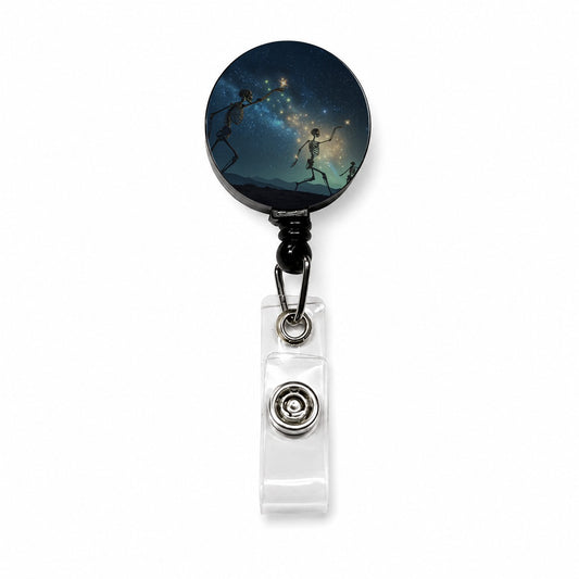 Celestial Dancing Skeletons Halloween Retractable ID Key Card Name Tag Badge Holder with Clip
