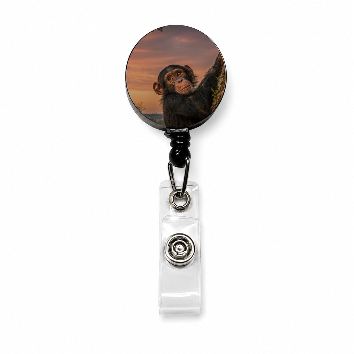Chimpanzee Ape At Sunset Retractable ID Key Card Name Tag Badge Holder with Clip
