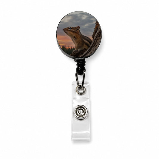 Chipmunk At Sunset Retractable ID Key Card Name Tag Badge Holder with Clip
