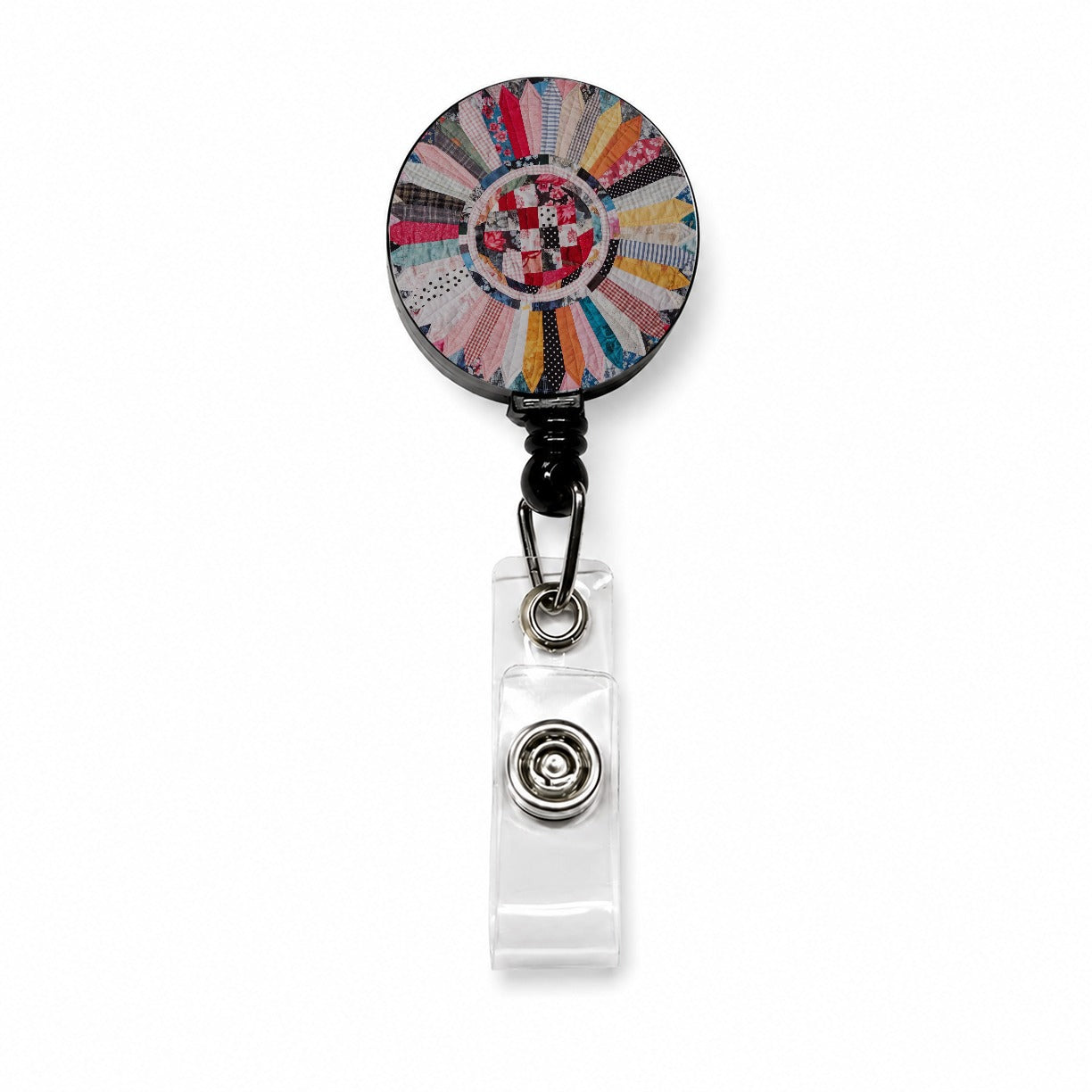 Circular Quilt Retractable ID Key Card Name Tag Badge Holder with Clip
