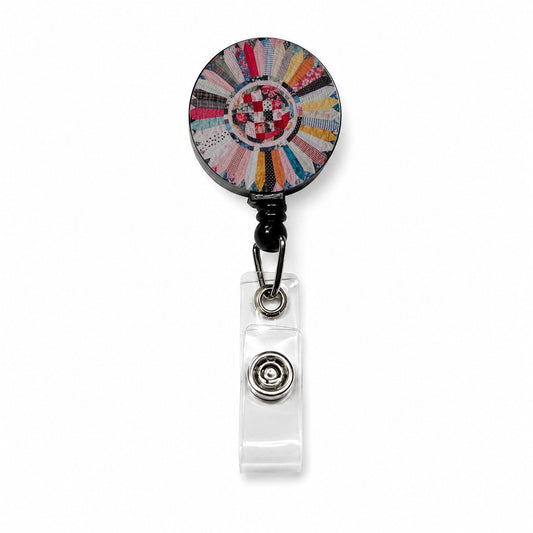 Circular Quilt Retractable ID Key Card Name Tag Badge Holder with Clip