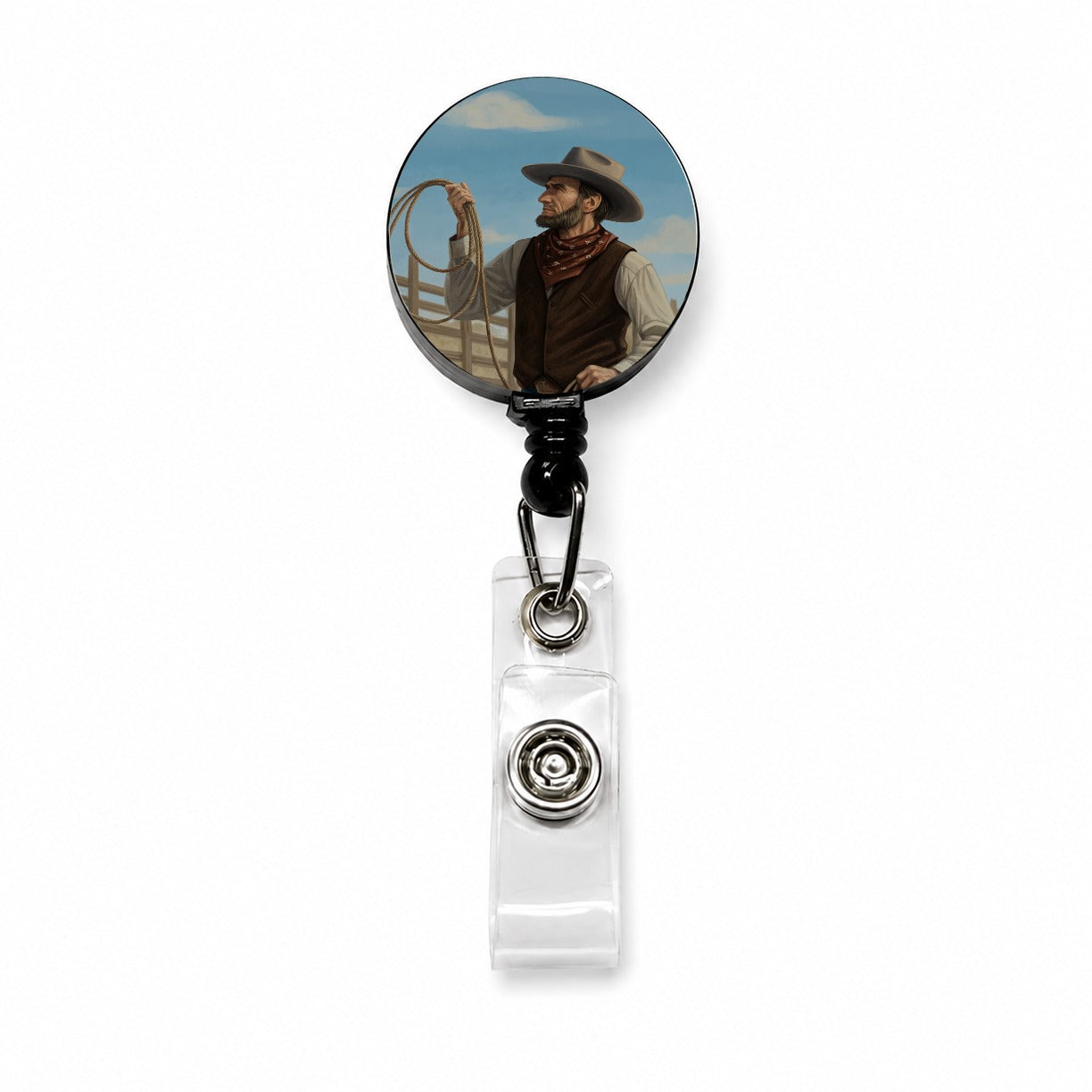 Cowboy Abraham Lincoln Retractable ID Key Card Name Tag Badge Holder with Clip