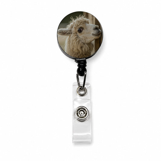 Curious Alpaca Close Up Retractable ID Key Card Name Tag Badge Holder with Clip