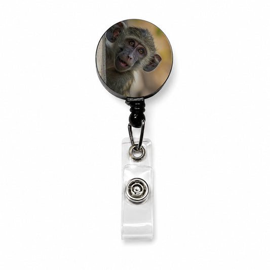Curious Baboon Wildlife Nature Retractable ID Key Card Name Tag Badge Holder with Clip