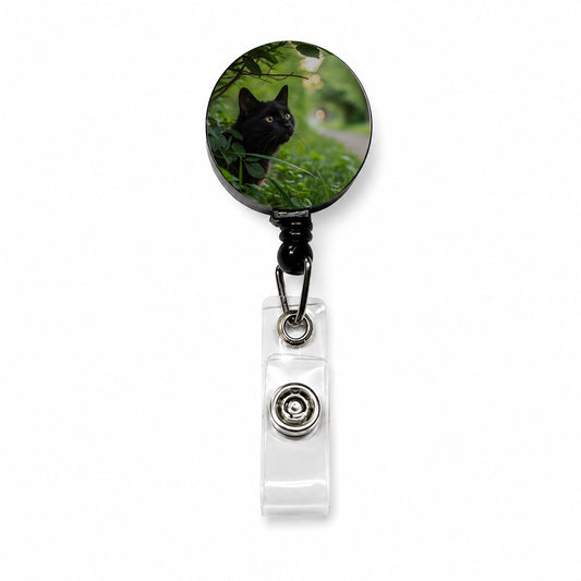 Curious Black Cat Nature Retractable ID Key Card Name Tag Badge Holder with Clip