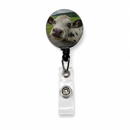 Curious Cow Farm Life Retractable ID Key Card Name Tag Badge Holder with Clip