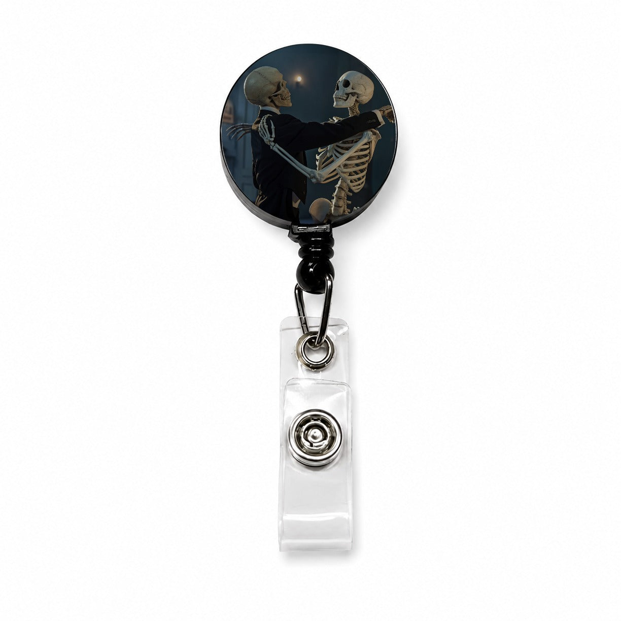 Dancing Skeleton Couple Halloween Retractable ID Key Card Name Tag Badge Holder with Clip