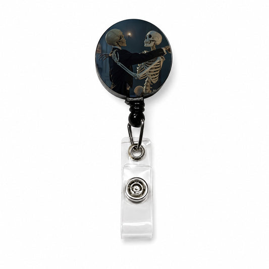 Dancing Skeleton Couple Halloween Retractable ID Key Card Name Tag Badge Holder with Clip