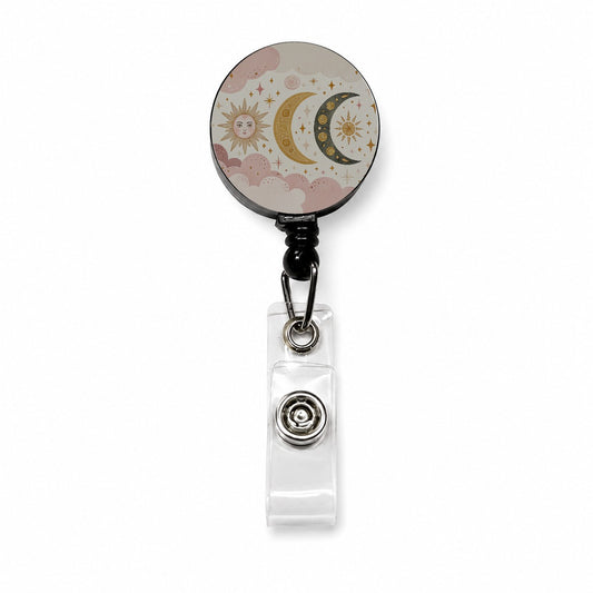 Dreamy Moon and Stars Retractable ID Key Card Name Tag Badge Holder with Clip