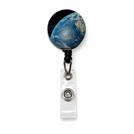 Earth from Space Retractable ID Key Card Name Tag Badge Holder with Clip