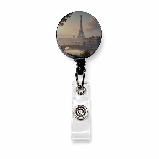 Eiffel Tower Paris France Morning Retractable ID Key Card Name Tag Badge Holder with Clip