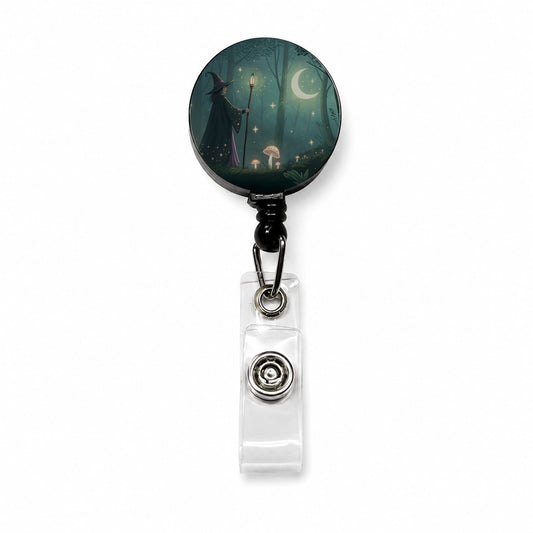 Enchanted Forest Witch Scene Retractable ID Key Card Name Tag Badge Holder with Clip