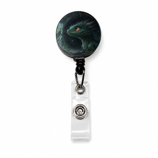 Fantasy Dragon Cave Scene Retractable ID Key Card Name Tag Badge Holder with Clip