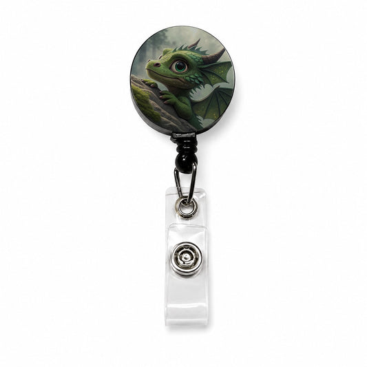 Fantasy Dragon Forest Scene Retractable ID Key Card Name Tag Badge Holder with Clip