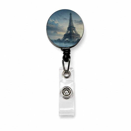 Foggy Eiffel Tower Paris Retractable ID Key Card Name Tag Badge Holder with Clip