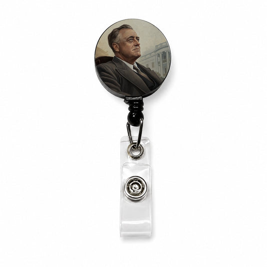 Franklin D Roosevelt American President Retractable ID Key Card Name Tag Badge Holder with Clip