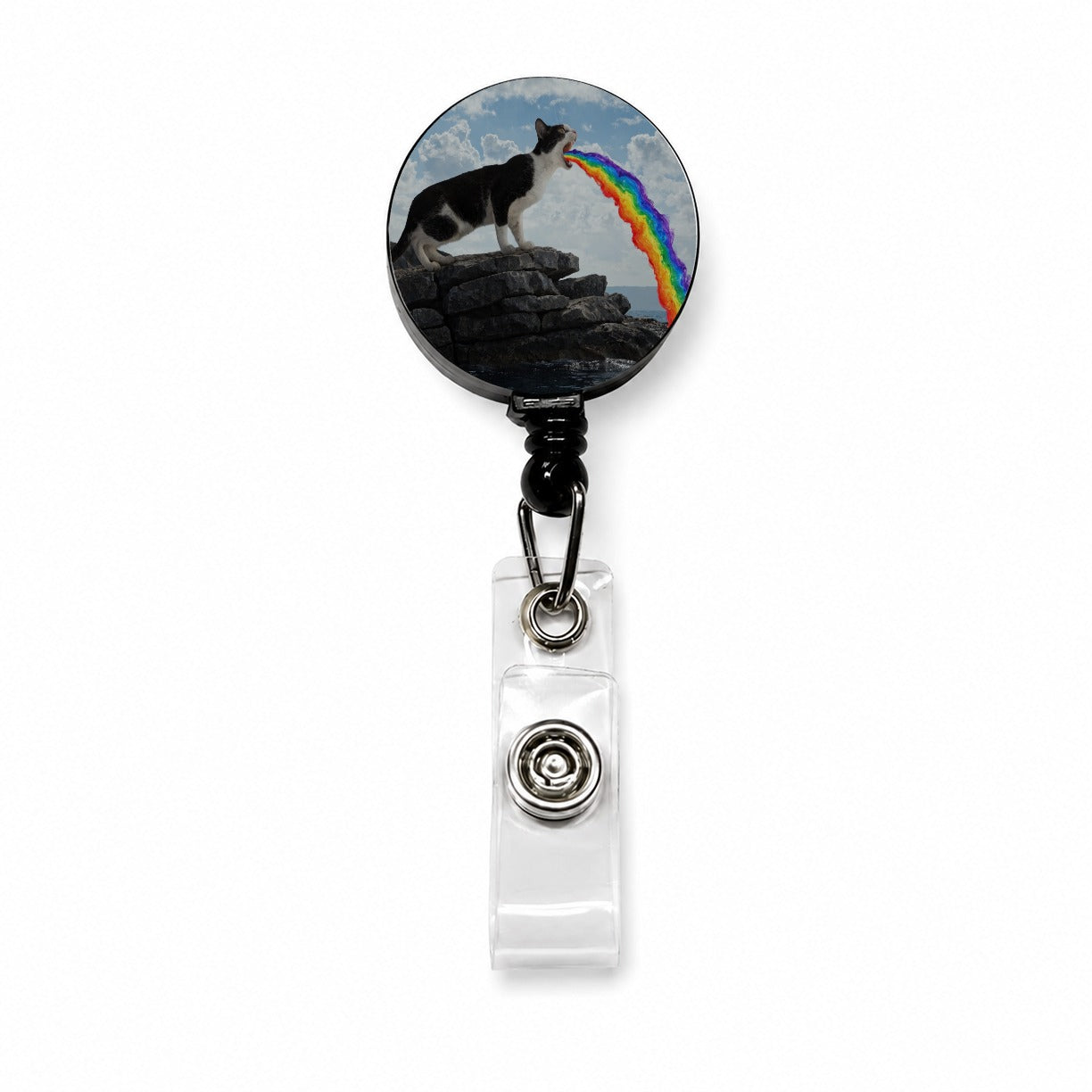 Funny Cat Rainbow Vomit Retractable ID Key Card Name Tag Badge Holder with Clip