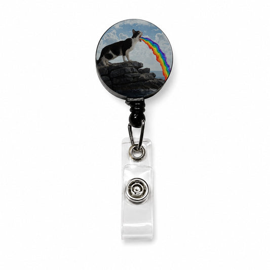 Funny Cat Rainbow Vomit Retractable ID Key Card Name Tag Badge Holder with Clip