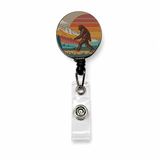 Funny Retro Sasquatch Bigfoot Walking Retractable ID Key Card Name Tag Badge Holder with Clip