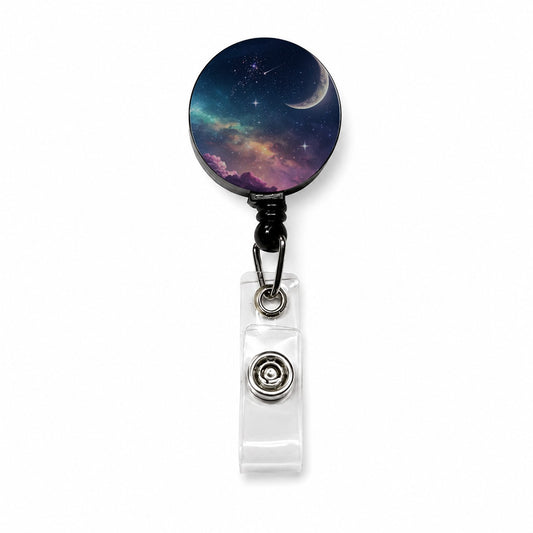 Galaxy Night Sky Moon Retractable ID Key Card Name Tag Badge Holder with Clip