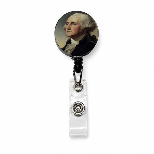 George Washington Founding Father Retractable ID Key Card Name Tag Badge Holder with Clip