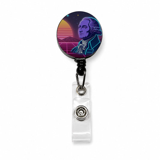 George Washington Synthwave Art Retractable ID Key Card Name Tag Badge Holder with Clip