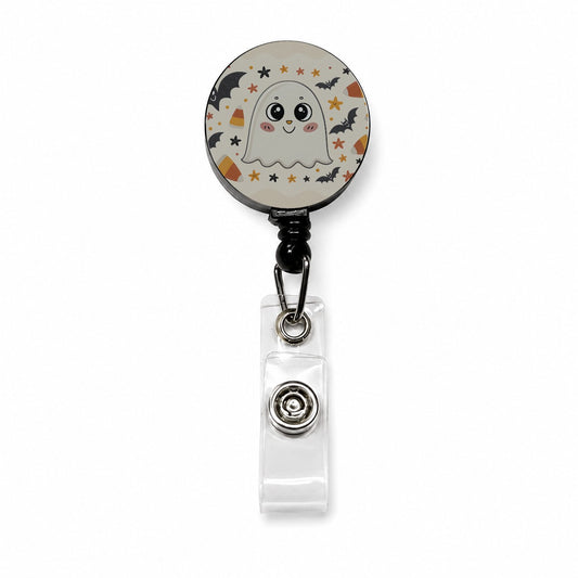 Halloween Ghost Candy Corn Pattern Retractable ID Key Card Name Tag Badge Holder with Clip