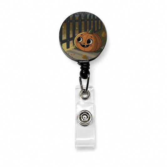 Halloween Pumpkin Jack O Lantern Fence Retractable ID Key Card Name Tag Badge Holder with Clip