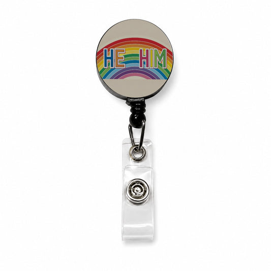 He Him Rainbow Love Pride Retractable ID Key Card Name Tag Badge Holder with Clip