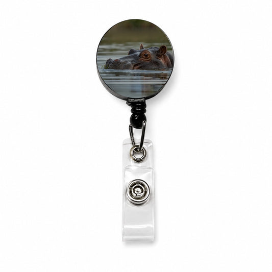 Hippo River Safari Wildlife Africa Retractable ID Key Card Name Tag Badge Holder with Clip