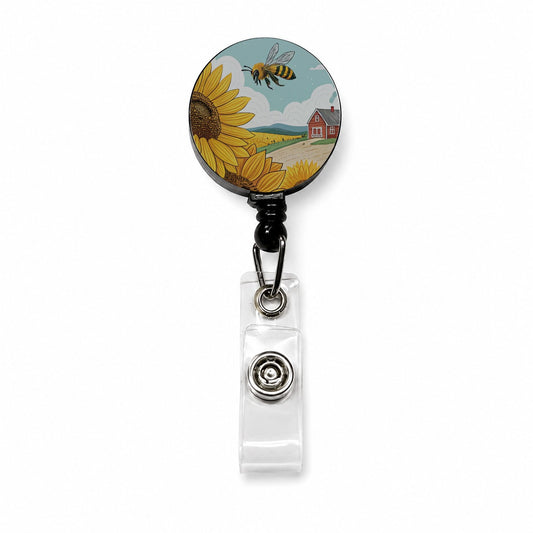Honeybee Sunflower Farm Retractable ID Key Card Name Tag Badge Holder with Clip