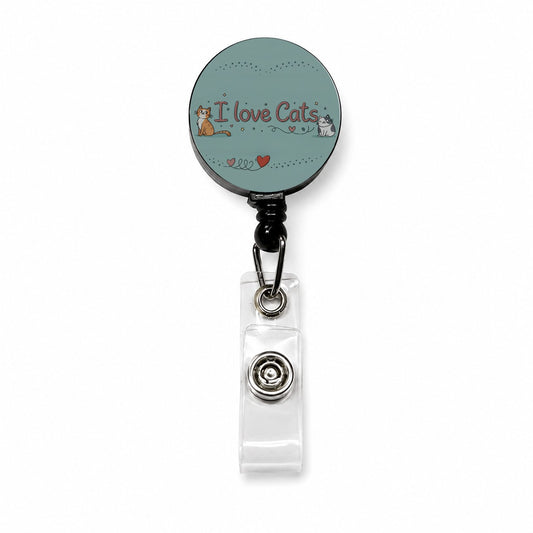 I Love Cats Adorable Retractable ID Key Card Name Tag Badge Holder with Clip
