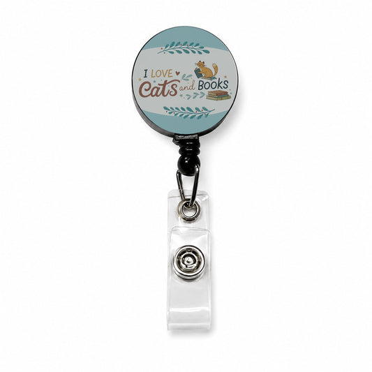 I Love Cats Books Reader Retractable ID Key Card Name Tag Badge Holder with Clip