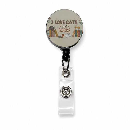 I Love Cats Books Sweet Retractable ID Key Card Name Tag Badge Holder with Clip
