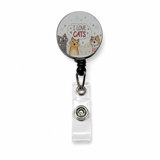 I Love Cats Cute Retractable ID Key Card Name Tag Badge Holder with Clip