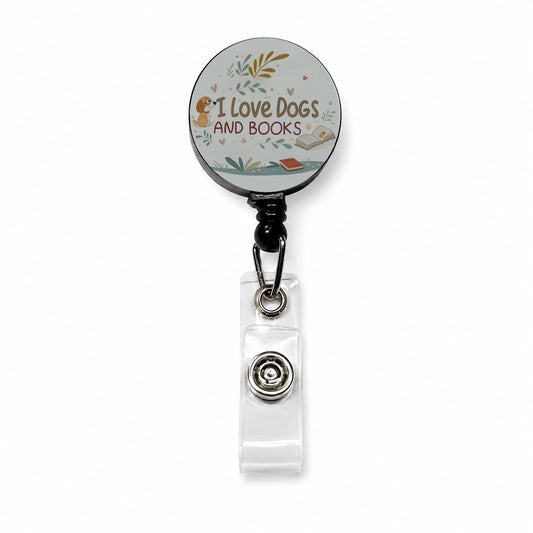 I Love Dogs Books Reading Retractable ID Key Card Name Tag Badge Holder with Clip