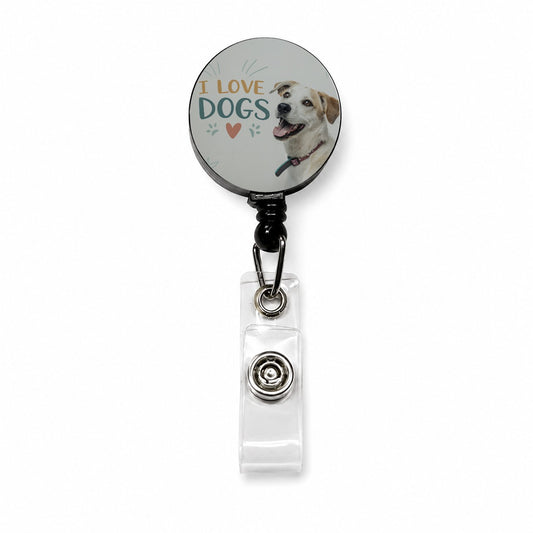 I Love Dogs Heart Retractable ID Key Card Name Tag Badge Holder with Clip