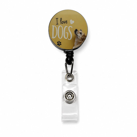 I Love Dogs Paw Prints Retractable ID Key Card Name Tag Badge Holder with Clip