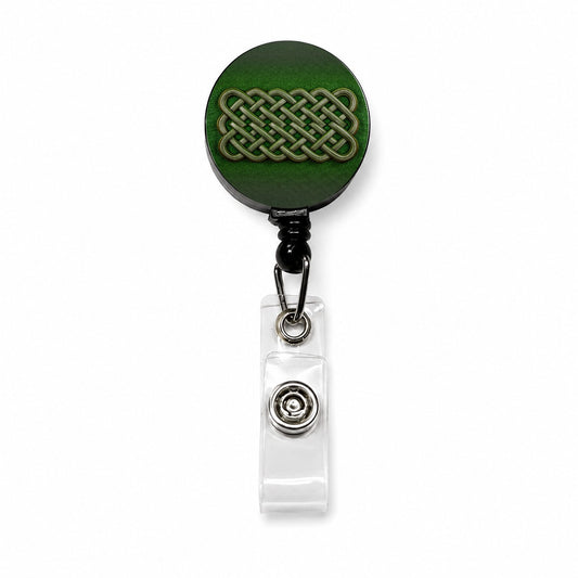 Irish Celtic Knot Green Retractable ID Key Card Name Tag Badge Holder with Clip