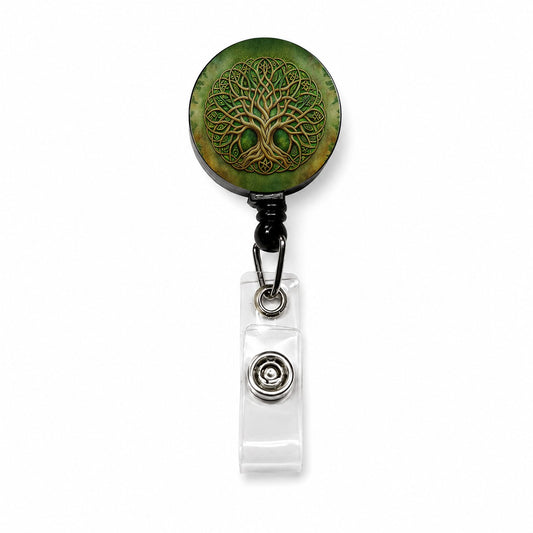 Irish Celtic Tree of Life Emblem Retractable ID Key Card Name Tag Badge Holder with Clip